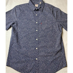 Levis Men’s Standard Fit Floral Short Sleeve Button Up Casual Shirt Blue M